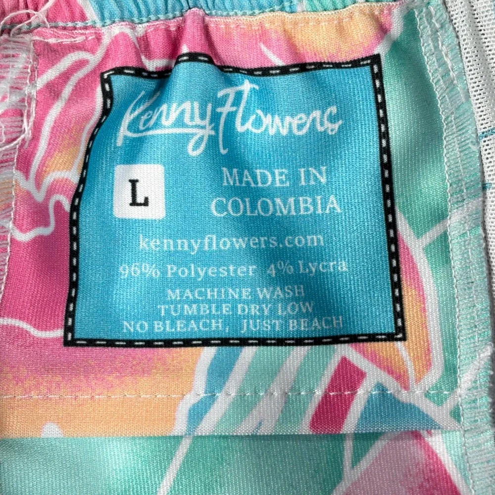 Kenny Flowers Mens Tropical Floral Swim Trunks Blue Pink Large Board Shorts